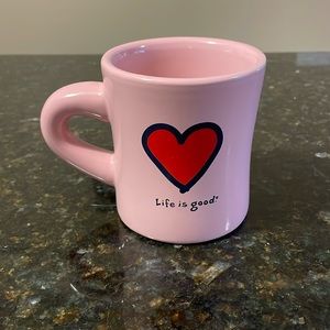 Life is Good Diner Pink Mug with Red Heart